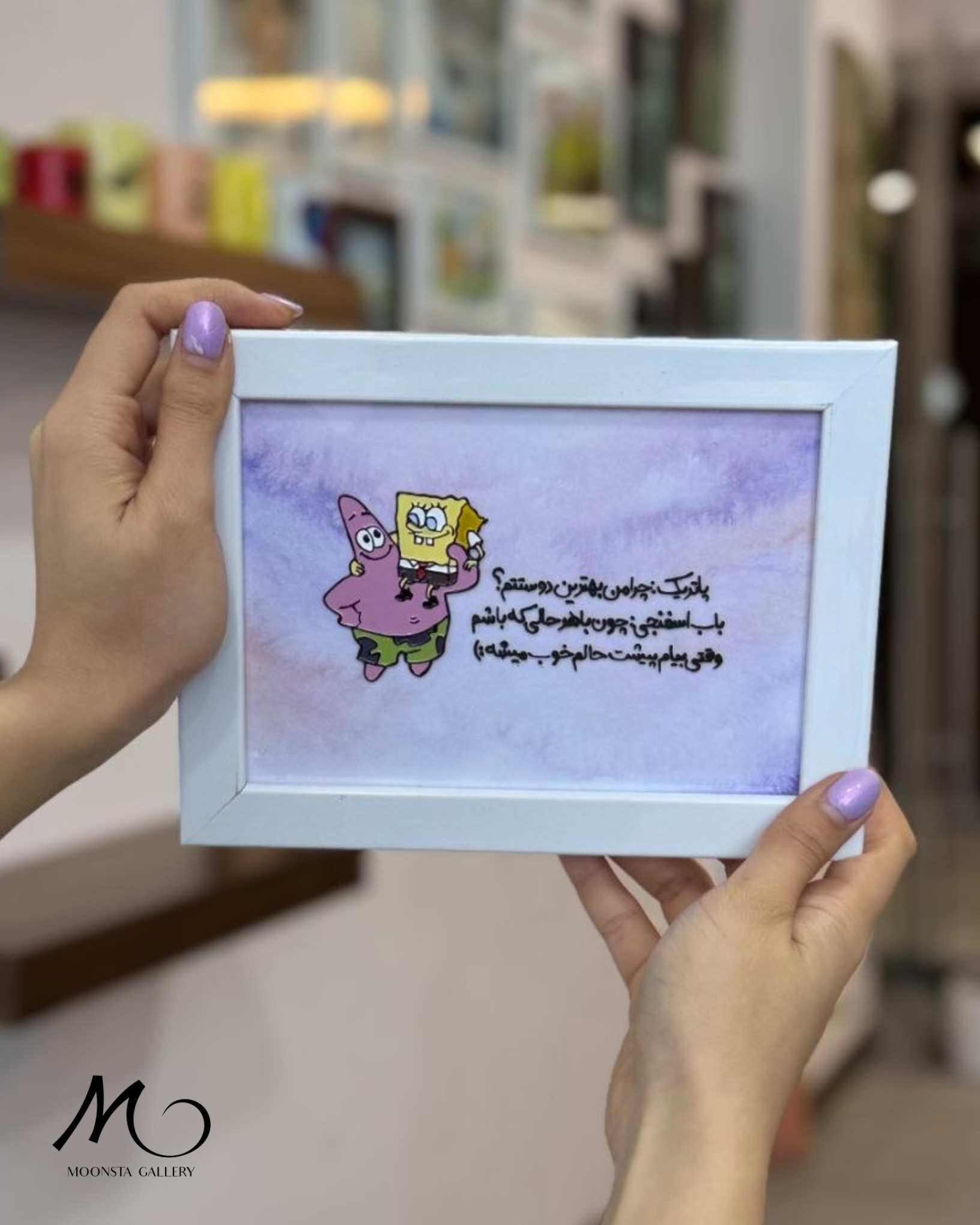 تابلو ویترای دست‌ساز باب اسفنجی و پاتریک روی شیشه