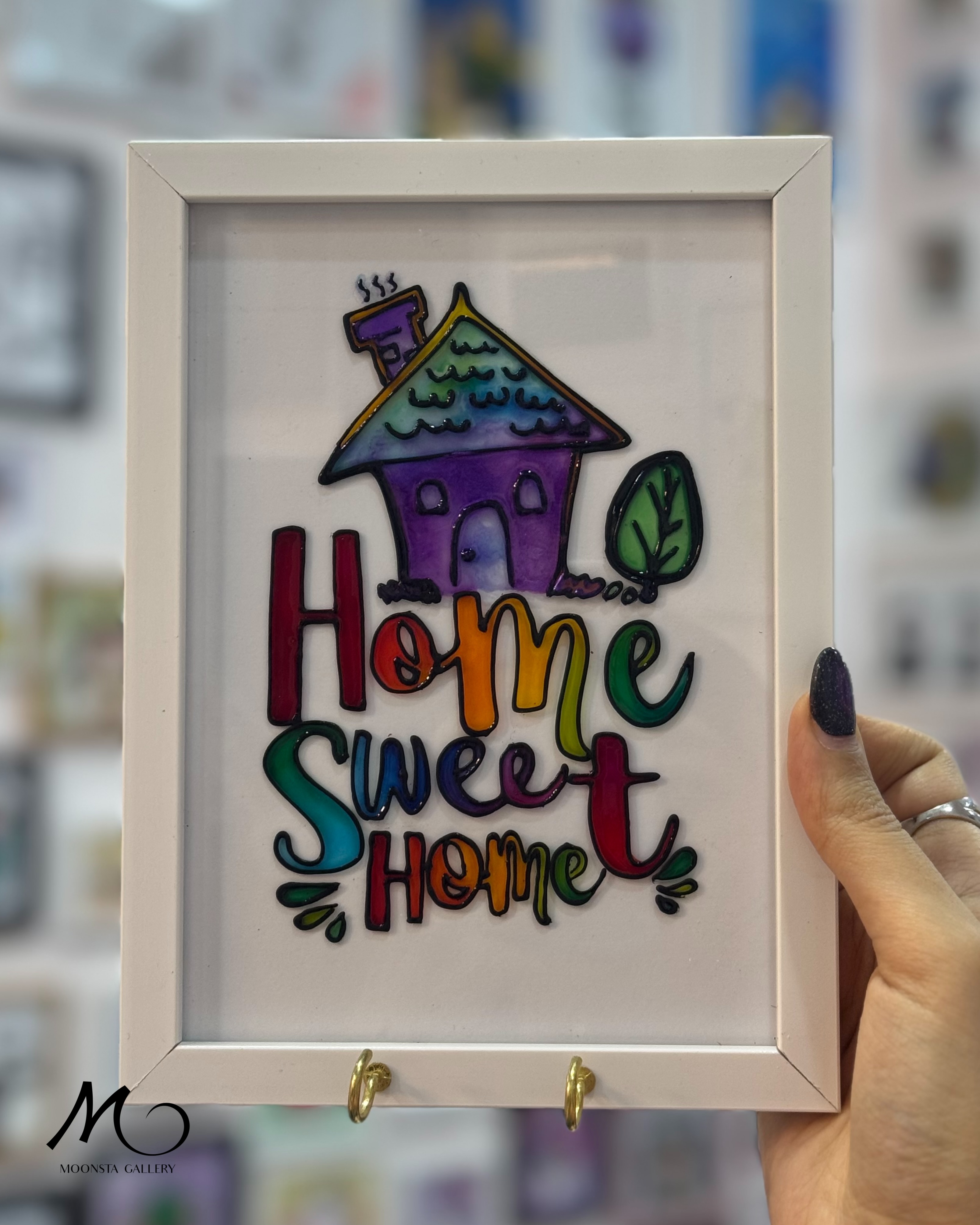 جاکلیدی دیواری ویترای طرح Home Sweet Home با خانه فانتزی دست‌ساز