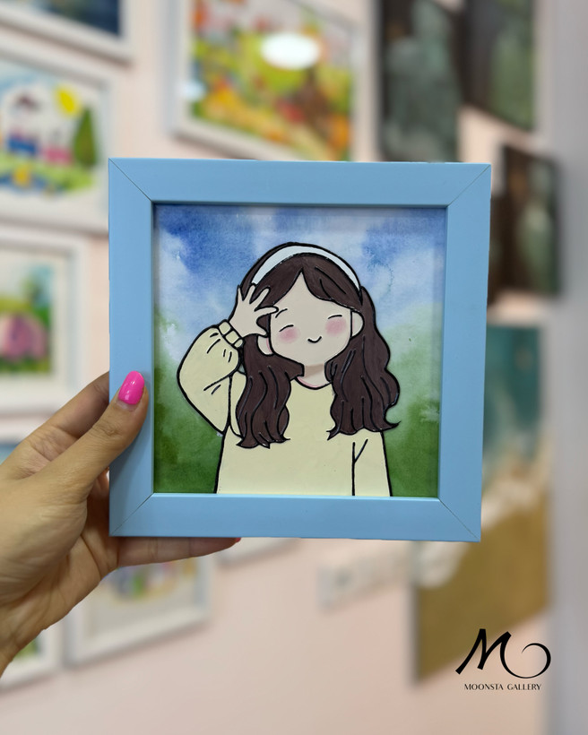 تابلو ویترای دخترانه فانتزی با قاب آبی