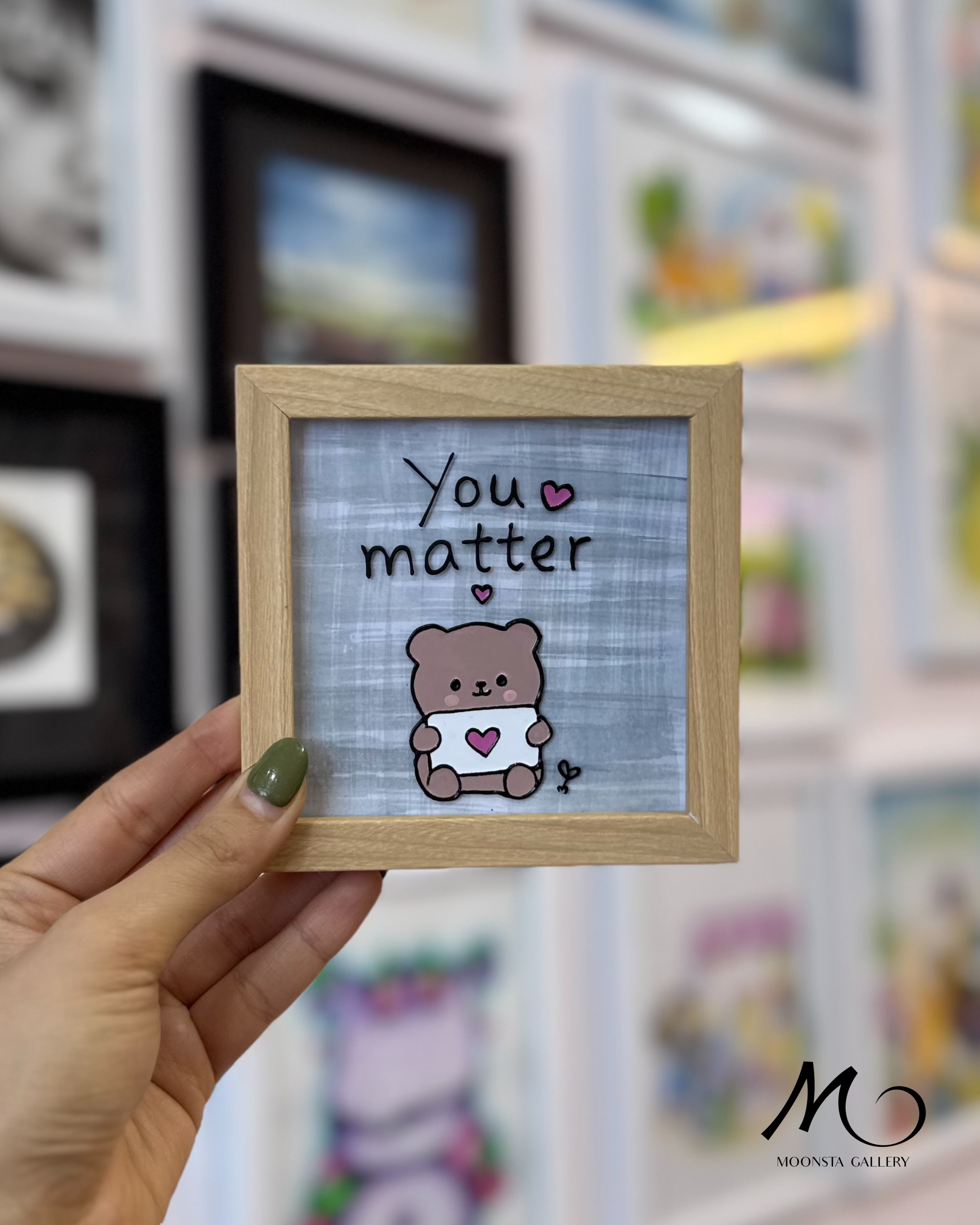 مینی تابلو ویترای خرس فانتزی با متن You Matter و قاب چوبی